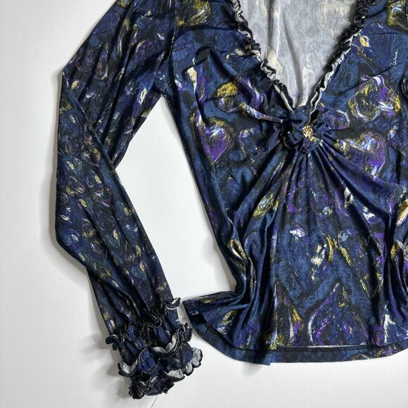 Y2k Roberto Cavalli Ruffle Heart Print Top S Italy Romantic Glam Designer Rare - Picture 5 of 14